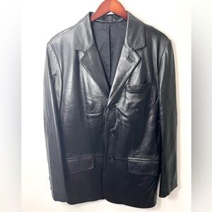 Vintage Y2K LP UOMO Collection Black Leather Men Jacket Blazer Coat Italian Med